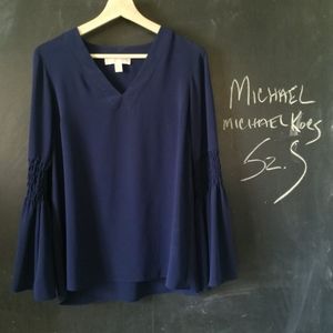 Michael Kors Peasant  BoHo Flare Bell Sleeve Navy Top S